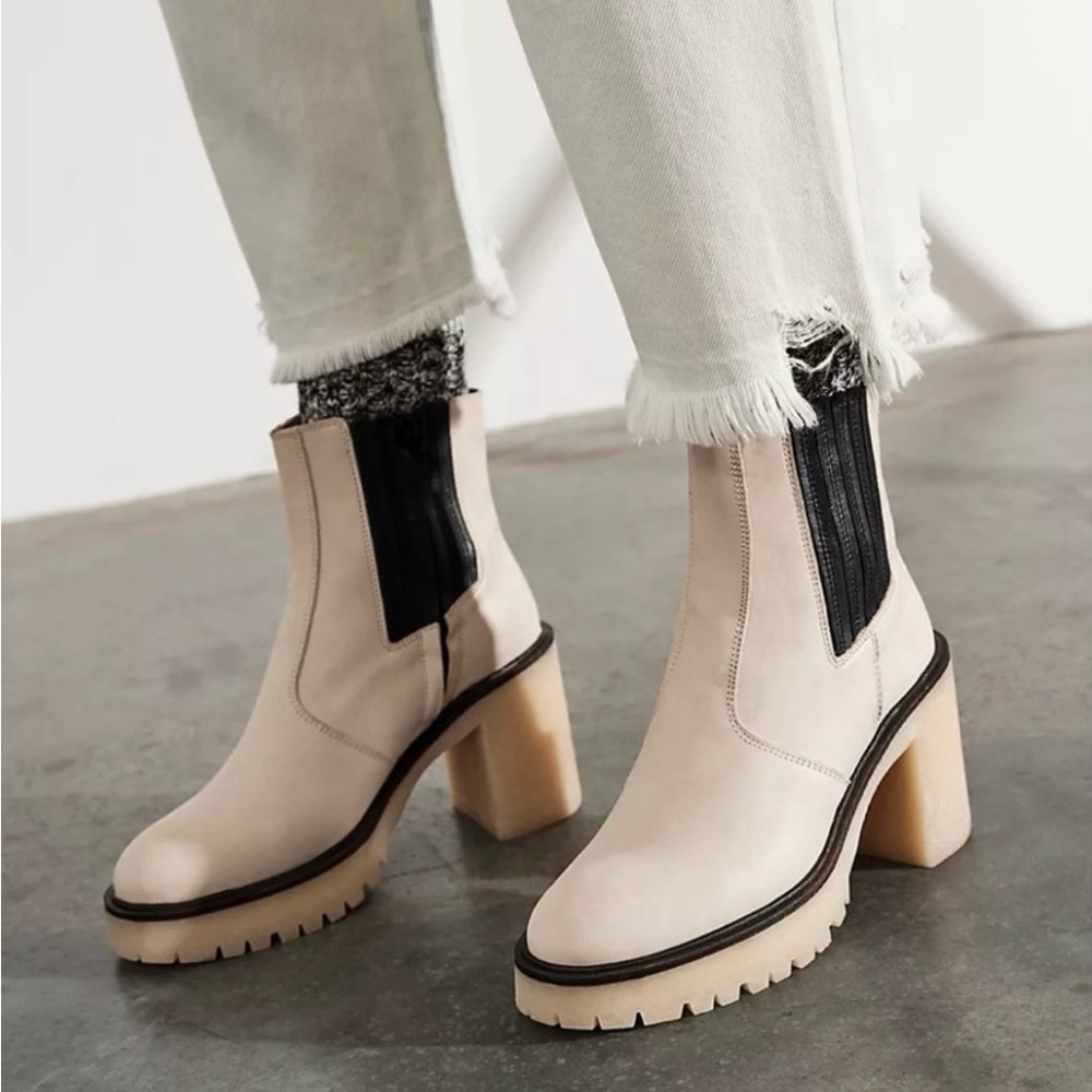 Free People Cream and Black Ankle Boots